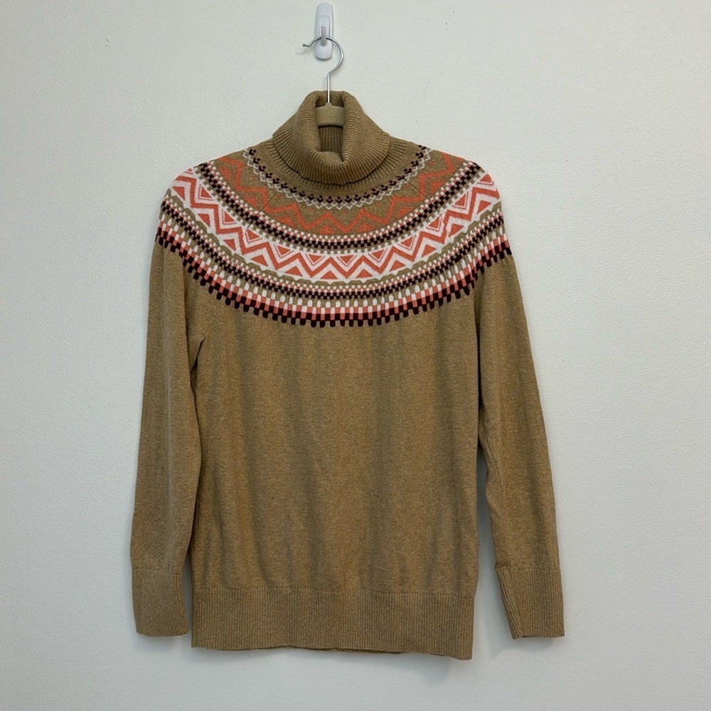 L.L. Bean Tan and Multicolor Turtleneck Sweater